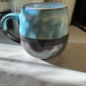 Elegant Hammered Blue and Gray Ceramic Mug